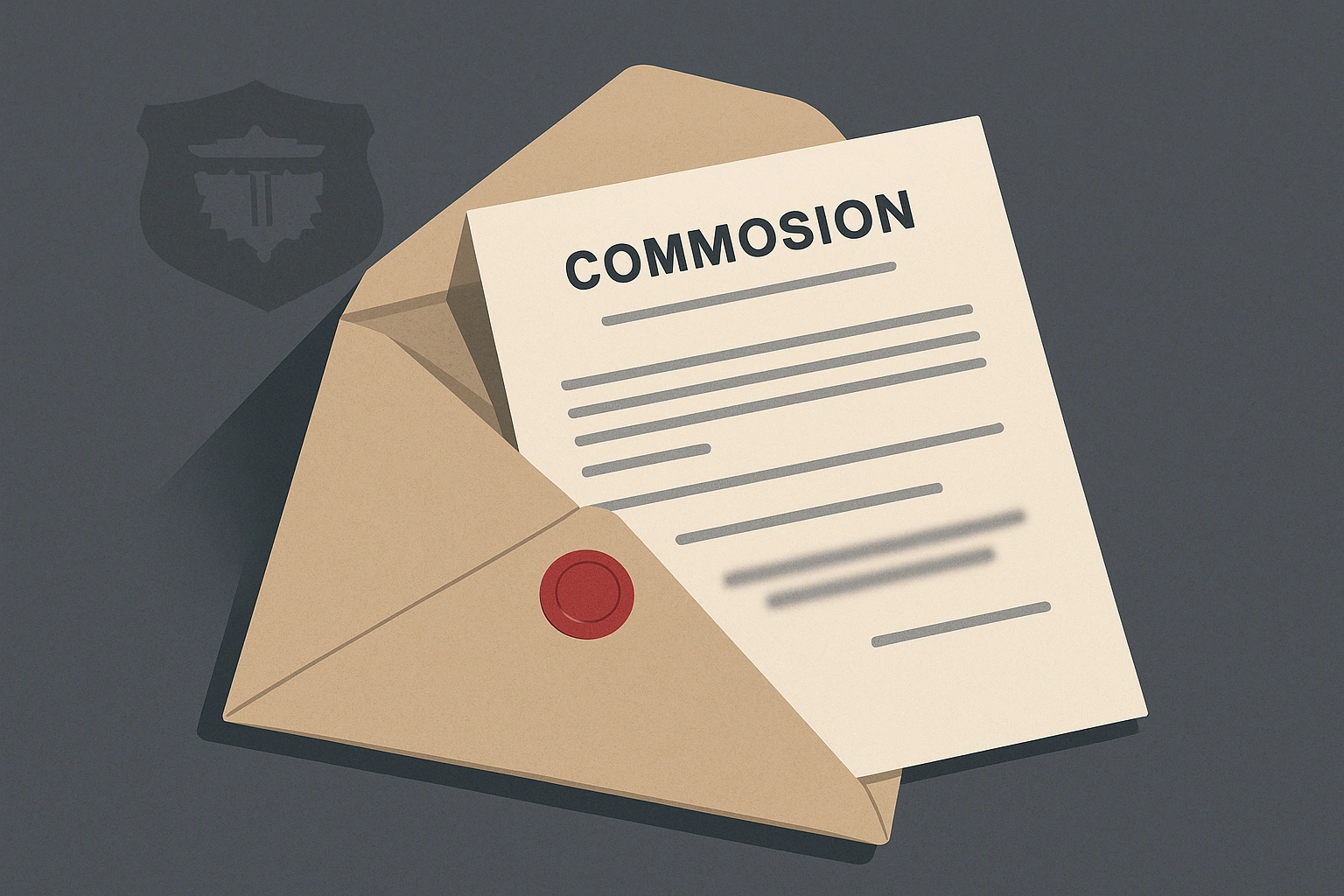 Convocation policière dans une enveloppe ouverte sur un bureau, document officiel flouté et ambiance tendue