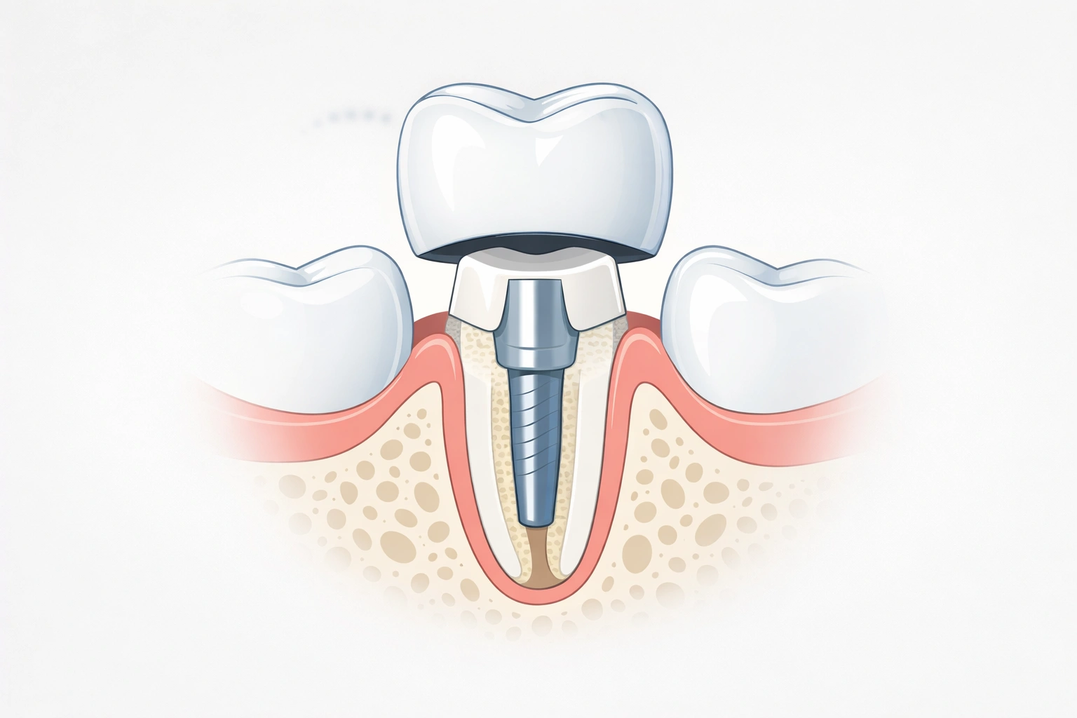 Illustration médicale en coupe montrant une couronne dentaire posée sur une dent dévitalisée traitée.