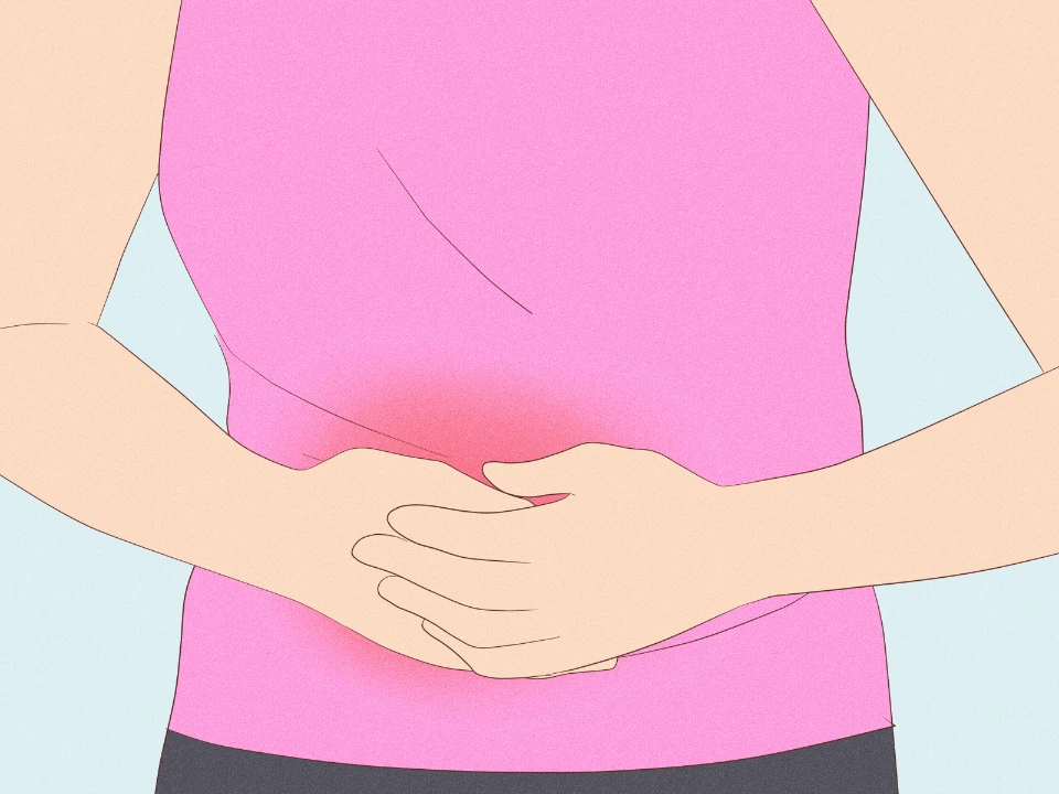 Illustration d’une personne tenant son bas-ventre, évoquant des douleurs menstruelles.