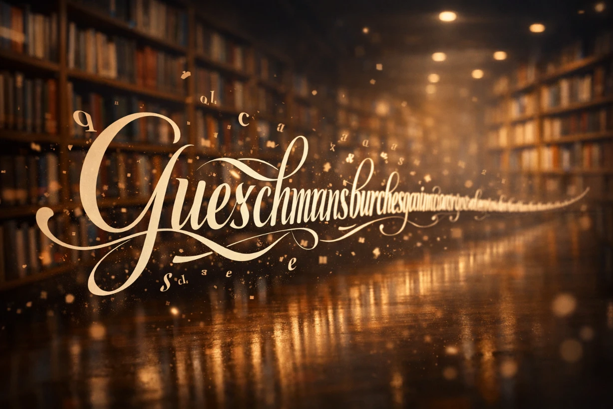 Mot extrêmement long en typographie élégante flottant dans une bibliothèque moderne avec lettres en suspension.