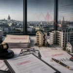 Documents confidentiels et maquettes immobilières illustrant un scandale immobilier français.
