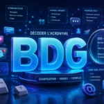 Illustration numérique de l’acronyme BDG entouré d’icônes de messagerie et d’éléments web.