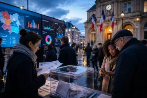 Habitants suivant les résultats des élections municipales devant la mairie à Villeneuve-Saint-Georges.