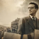 Illustration de Maurice Audin sur fond d’Alger des années 1950, symbole de mémoire et de quête de vérité.