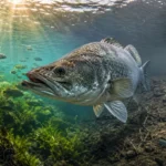 Perche du Nil nageant dans un lac africain, entre écosystème prospère et biodiversité menacée.