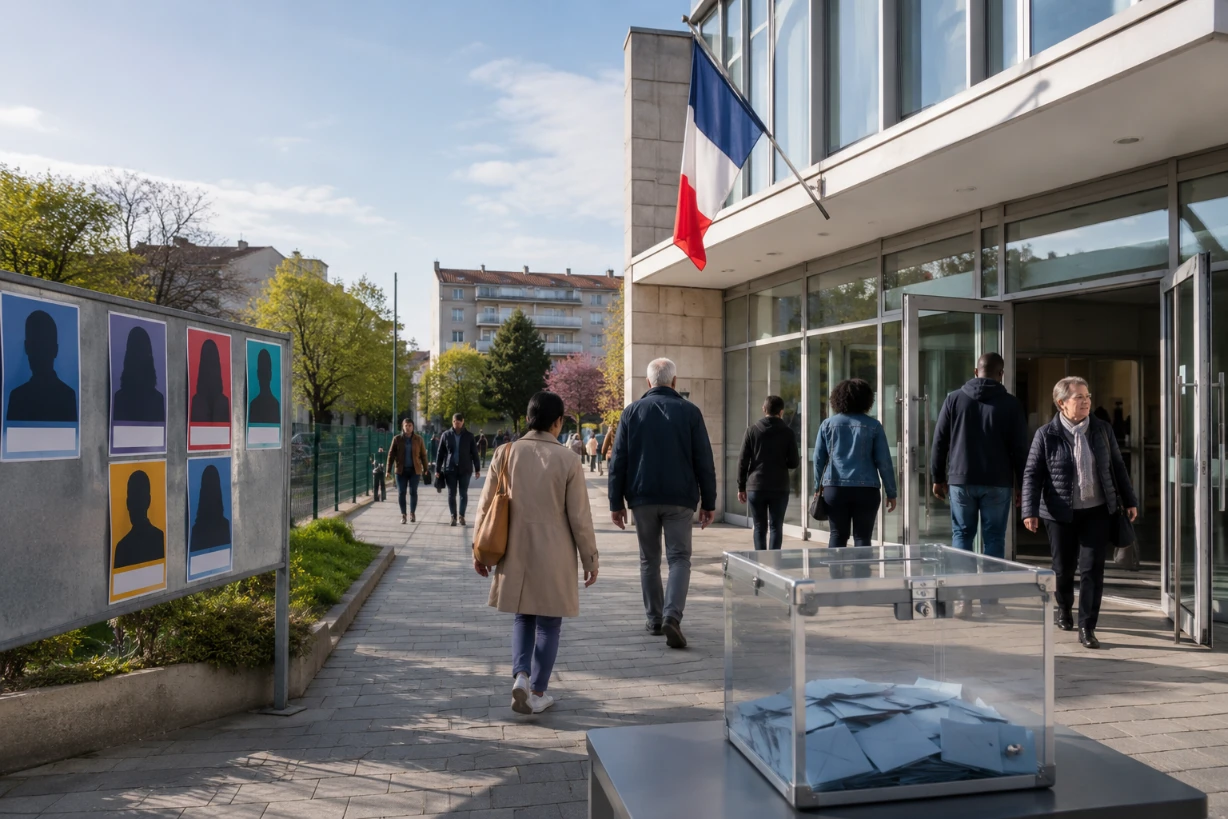 Électeurs devant un bureau de vote à Villeneuve-Saint-Georges lors d'une élection municipale.