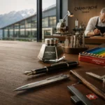 Stylos et crayons Caran d’Ache dans un atelier suisse, symbole de savoir-faire et de précision artisanale.